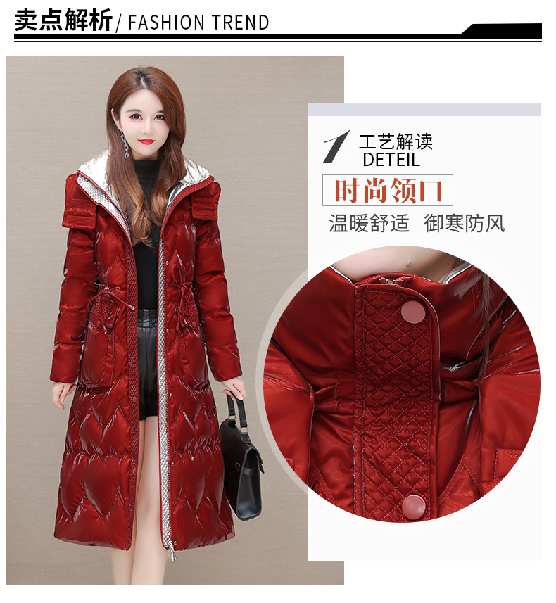 Estilo elegante con capucha nueva chaqueta para mujeres invierno 2022 temperamento con cordones slim estilo medio largo abrigo para mujeres pic 6
