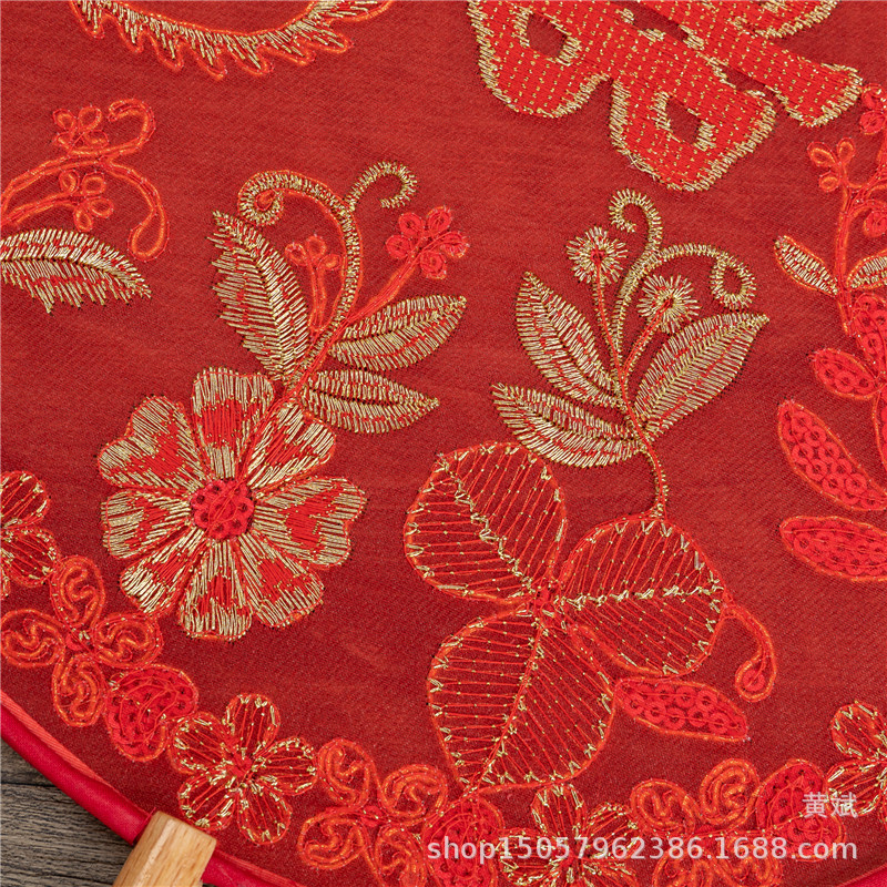 古风婚礼团扇刺绣宫扇盘金绣新娘伴手礼拍照道具扇子金色喜字喜扇详情17