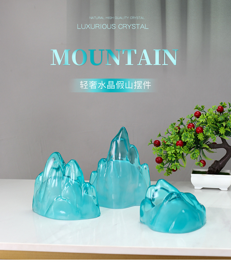 Modern new Chinese-style decorative soft furnishings, crystal rockery three-piece set, tea room window display cabinet, artistic handicrafts pic 17