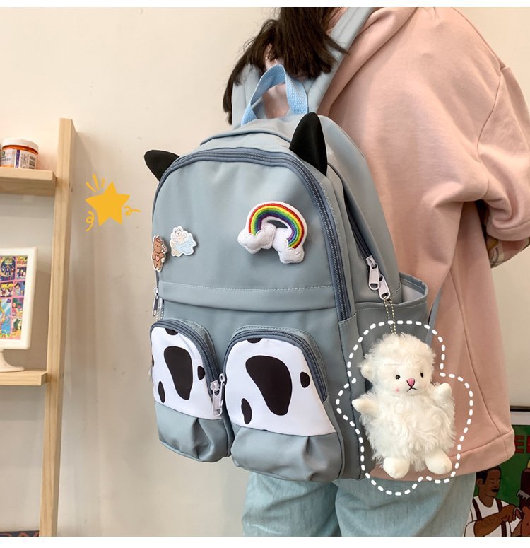 Japanese-style ins campus school style, fresh and cute, cute cow with earbuds, soft girl schoolbag, funny student backpack pic 23