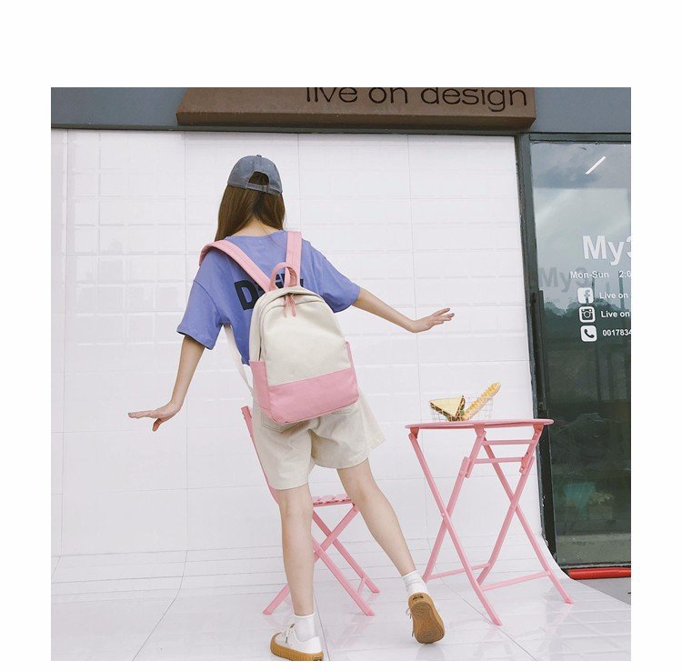 Factory wholesale of college-style, fresh, artistic, simple and versatile canvas backpacks, color-matched schoolbags for middle school best friends pic 27