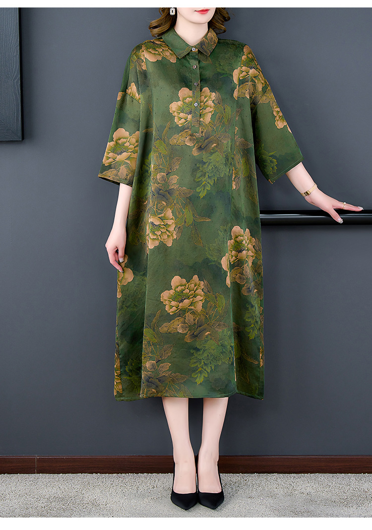 高端大牌香云纱袍子长款中长袖秋季新款大牌真丝连衣裙妈妈装详情15