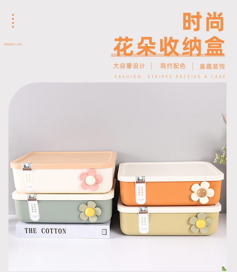 杂物桌面收纳盒带盖置物篮零食宿舍桌面化妆品储物日式塑料整理盒详情1