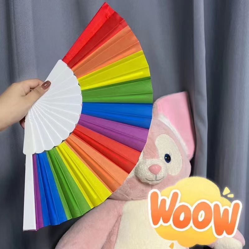 Summer color-blocking disco, cool rainbow fan, student Harajuku, wind pose, dance, square dance, folding fan, cool fan, street stall, street stall pic 7