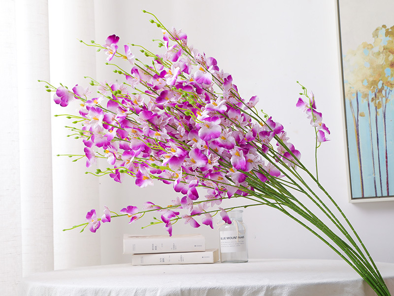 黄色5叉跳舞兰人造仿真花束假花文心兰 客厅婚庆装饰绢花蝴蝶兰详情36