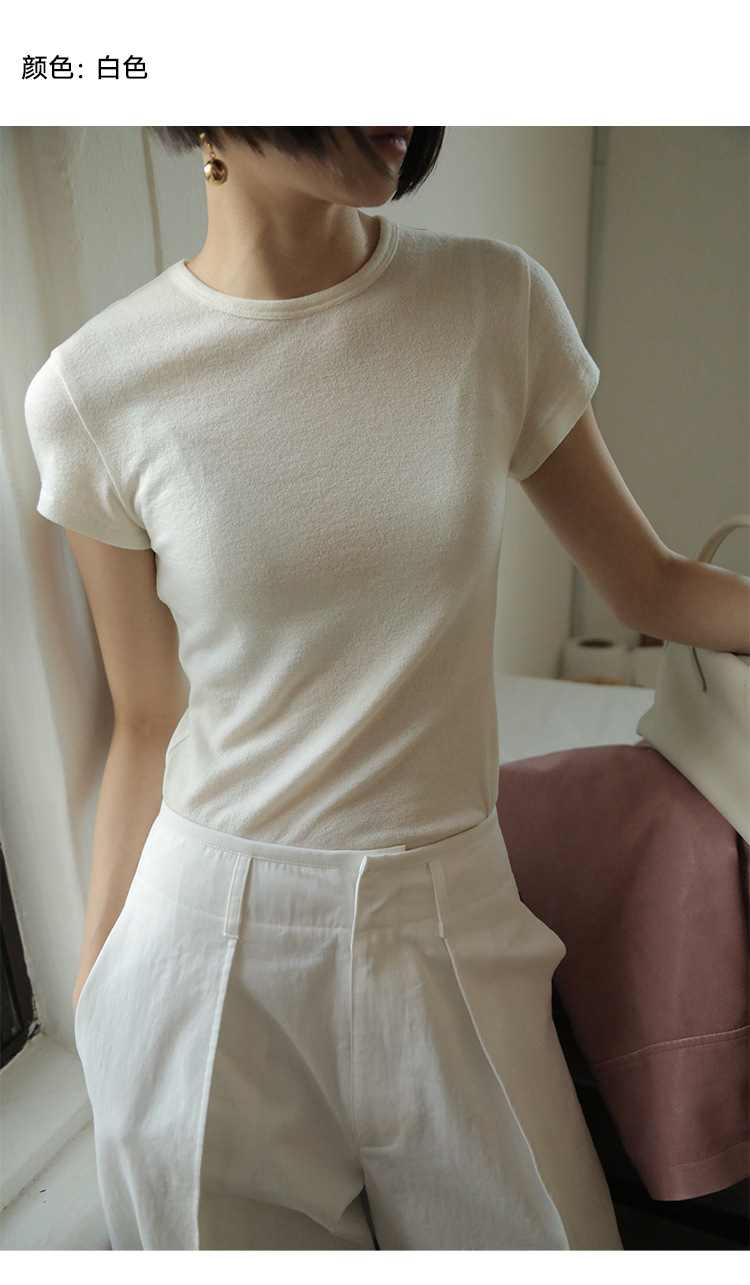 Simple and comfortable, zero-pressure, skin-friendly Tencel wool drape T-shirt, round-neck slim short-sleeved top 00113 pic 27