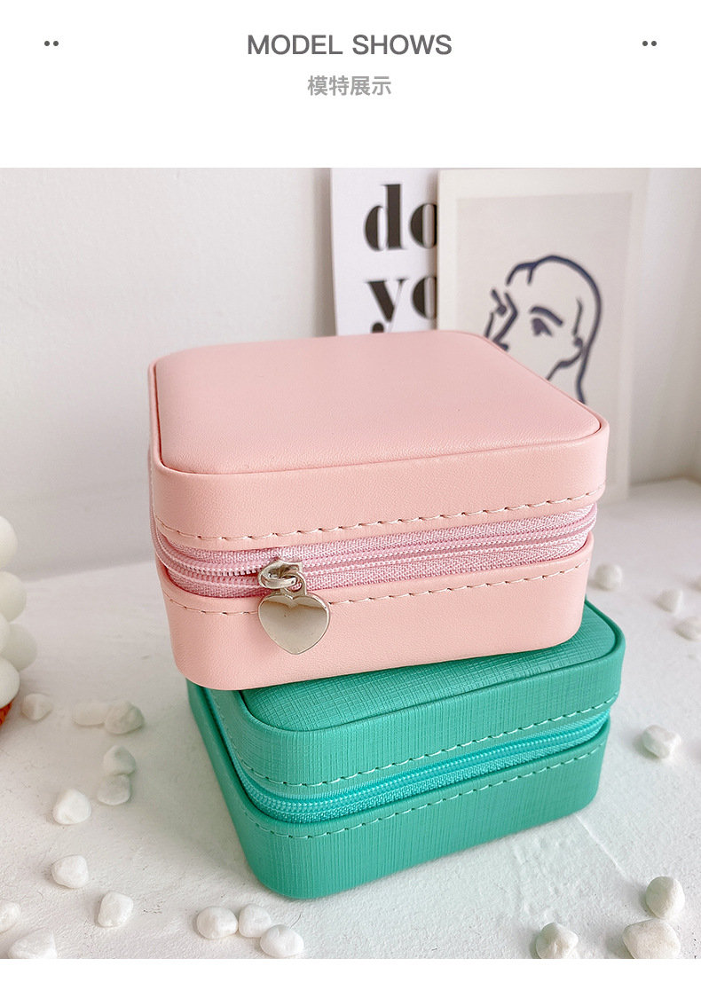 Simple and portable palm jewelry box, European and American ring and earring storage box, zipper flip cover travel trinket box pic 6