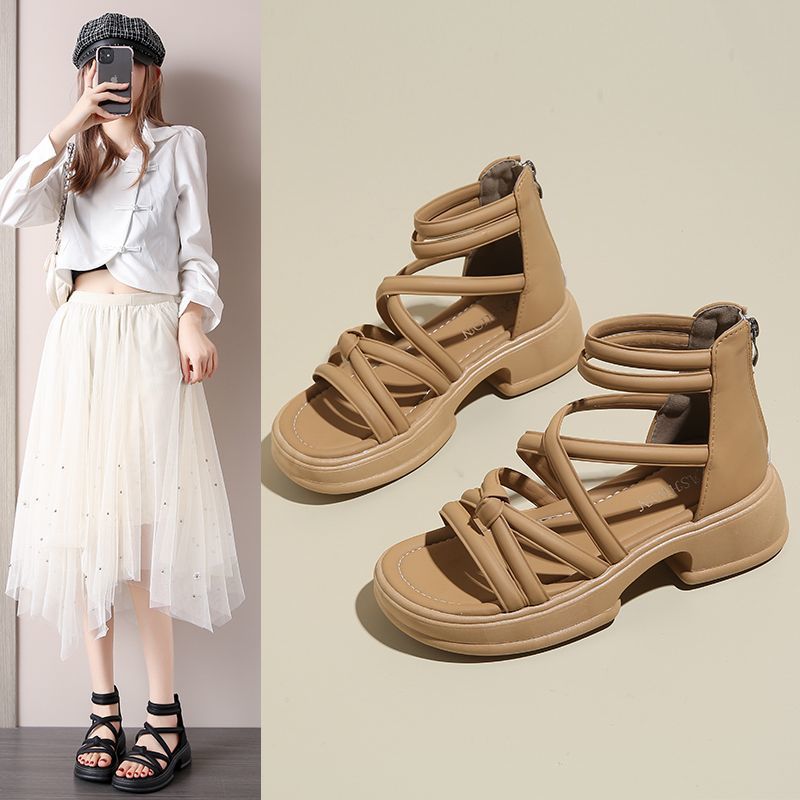 罗马凉鞋女夏季2024年新款平底防滑外穿沙滩鞋百搭黑色缕空凉靴潮详情20