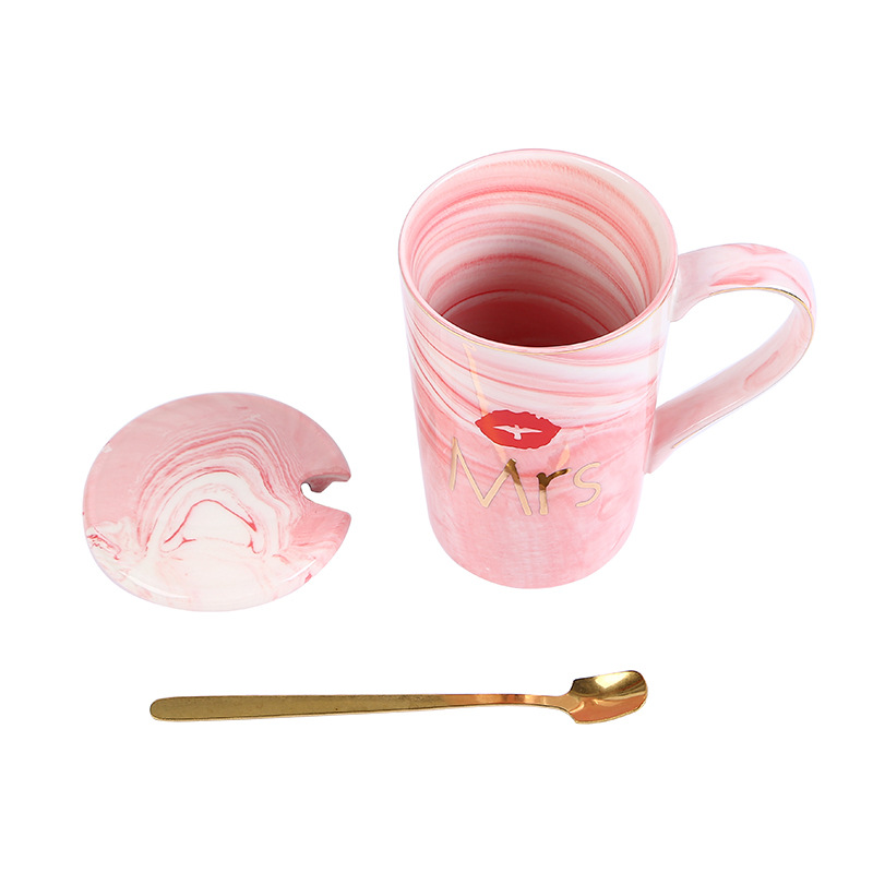 New European marble-patterned ceramic cups, creative mugs, wedding gifts, couple coffee cups set printing pic 7