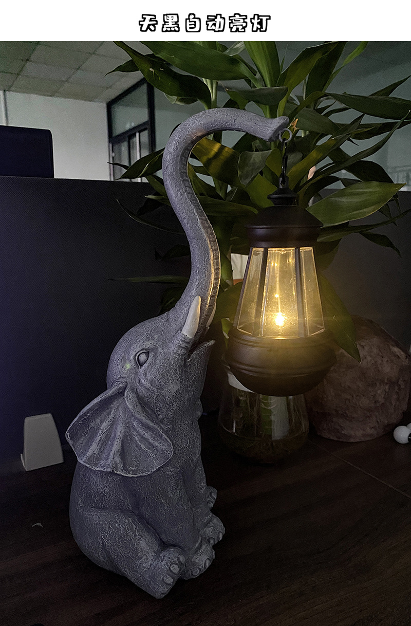 Outdoor solar lamps, garden elephant ornaments, animal resin handicrafts, decorative villa landscape courtyard lamps pic 9