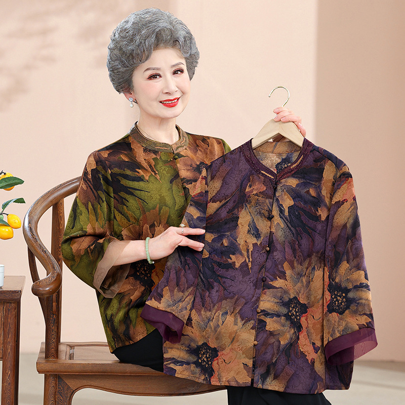 中年妈妈装新中式连衣裙套装女中老年夏季国风短款开衫长裙两件套详情4