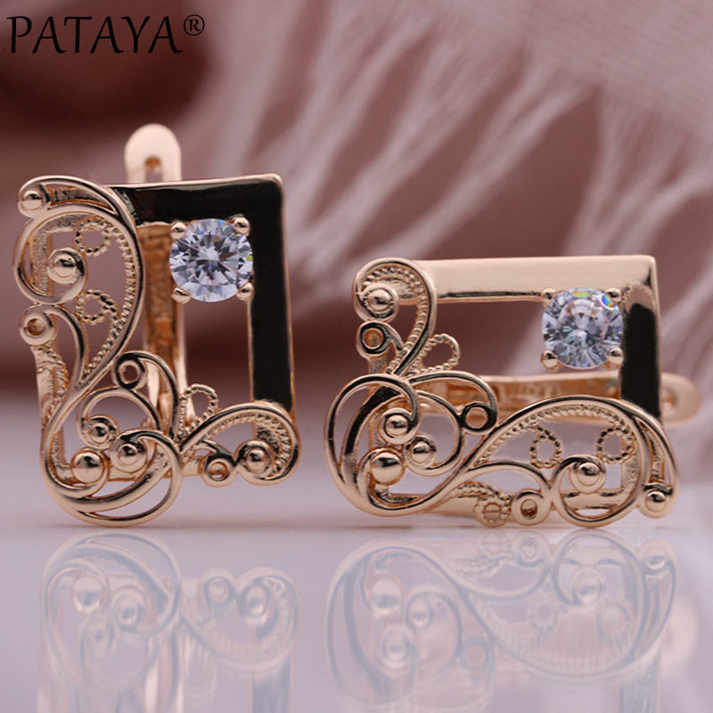 PATAYA585 rose gold real gold electroplated zircon earrings, cross-border direct supply AliExpress window personalized earrings pic 2