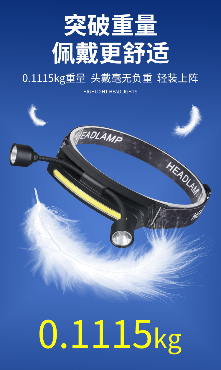 Ultra-light night fishing dual-head lamp head-mounted flashlight, outdoor strong light charging ultra-bright fishing special cob lamp pic 9