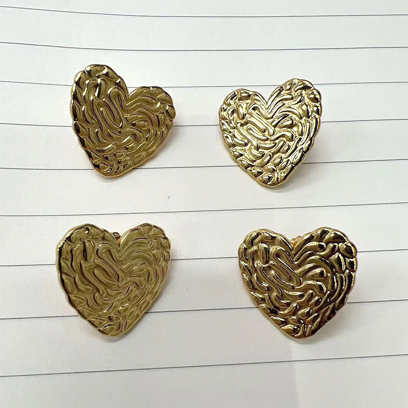 European and American exaggerated fashion, niche, niche hammered pattern stud earrings, simple titanium steel, trendy heart-shaped square pineapple pattern earrings pic 1