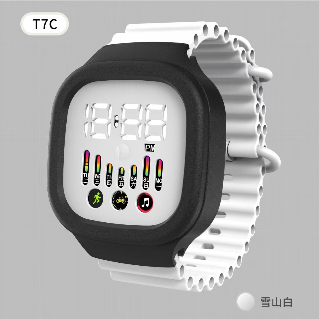 新款LED手表T7C男女星期简约时尚初中情侣小学生运动 LED电子手表详情22