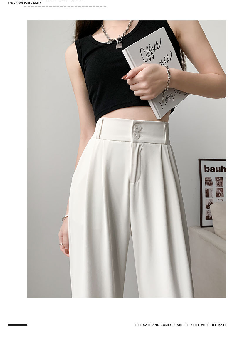 阔腿裤女春秋高腰显瘦垂感梨形身材裤子直筒拖地裤双扣休闲西装裤详情22