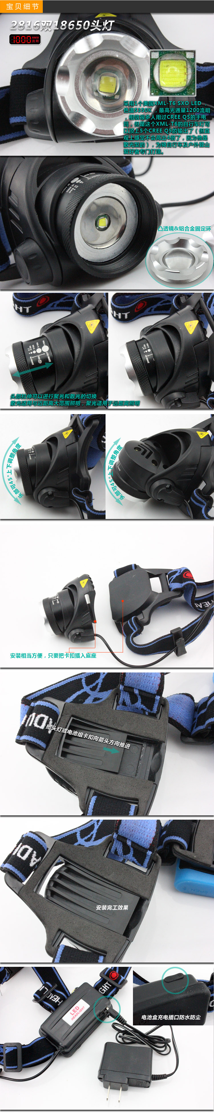 Rui Chi Shen Huo T6 LED Strong Headlamp Charging Outdoor long-range Shooting Night Fishing Patrol disaster Prevention Product all-in-one outdoor headlamp pic 4