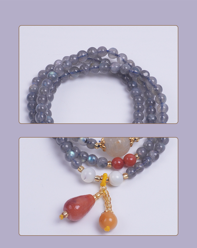 天然蓝月光多圈手链女新中式百搭水晶石猫眼石草莓晶吊坠批发手串珠子详情9