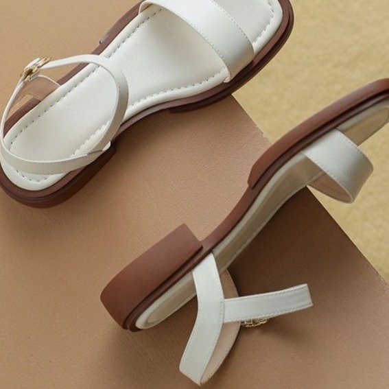 网红爆款凉鞋女一字带平底高级方头韩版百搭舒适外穿防滑罗马鞋子详情2