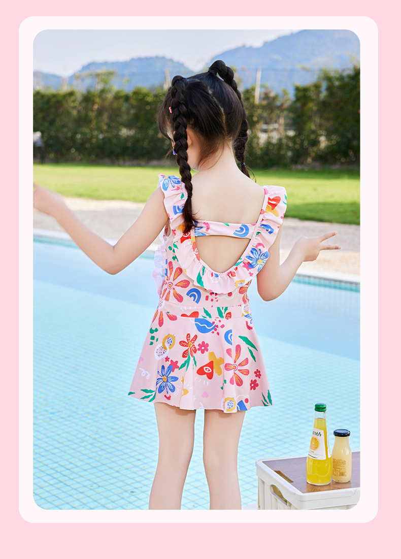 New children's swimsuits, training swimsuits, summer one-piece princess dresses for small, medium and large children, sunflower print, sweet pic 15
