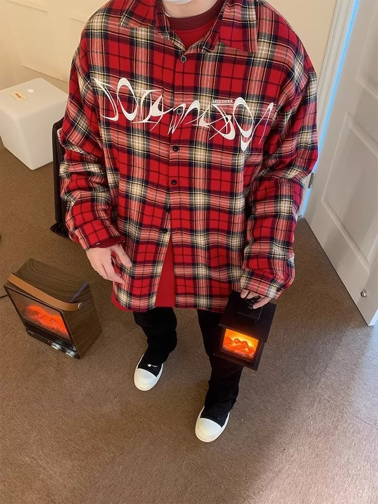 美式春秋季日系长袖格子衬衫男士韩版潮流ins网红休闲款衬衣外套详情26