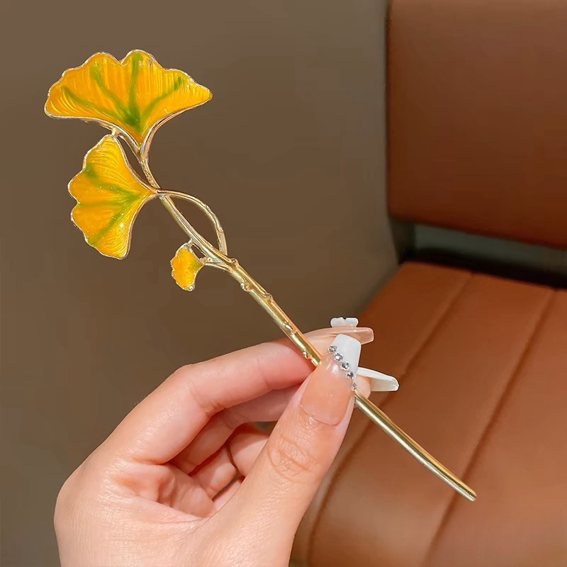 国潮系列新古风银杏叶一字夹发夹女后脑勺中国风一字夹高级感鲨鱼夹子头饰详情1