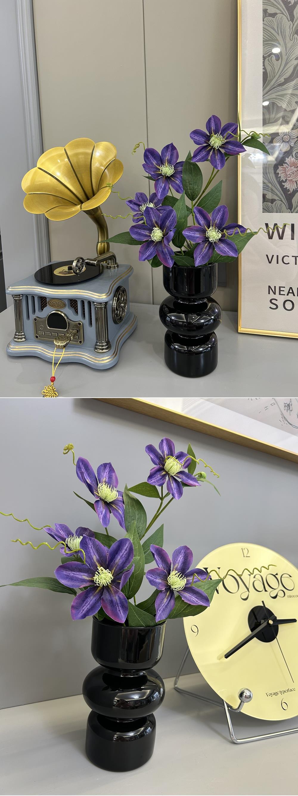 Modern and simple desktop decoration, ins small glass vase, black retro and high-end style, living room flower arrangement home decoration pic 11