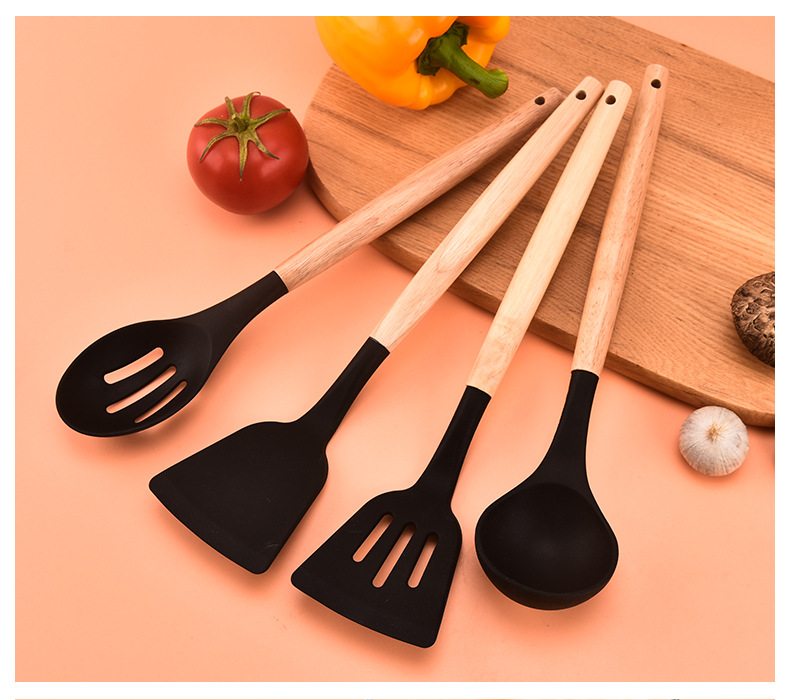 不粘锅木柄硅胶厨具12件套烹饪收纳桶厨房烹饪锅铲套装轻款详情14