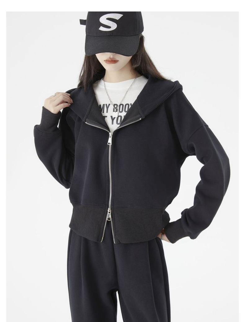 【云朵套装】连帽加绒双拉链空气棉运动高腰欧美风时尚卫衣套装女详情22