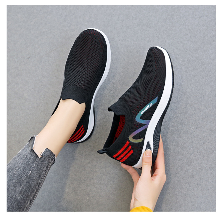 2023新款飞织一脚蹬袜子口休闲女鞋按摩底透气妈妈鞋健步运动鞋详情37