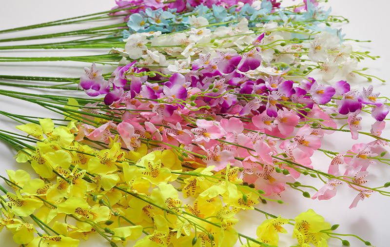 黄色5叉跳舞兰人造仿真花束假花文心兰 客厅婚庆装饰绢花蝴蝶兰详情28