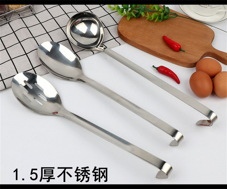 BB4C批发加厚不锈钢长柄厨匙带钩汤勺漏勺汤匙份数盆打菜勺厨详情12