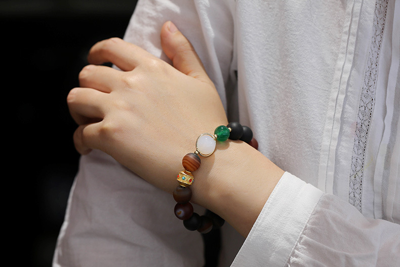 Natural frosted dreamy agate bracelet, ancient method gold accessory, smooth road, good luck agate bracelet, Nepalese gift pic 5