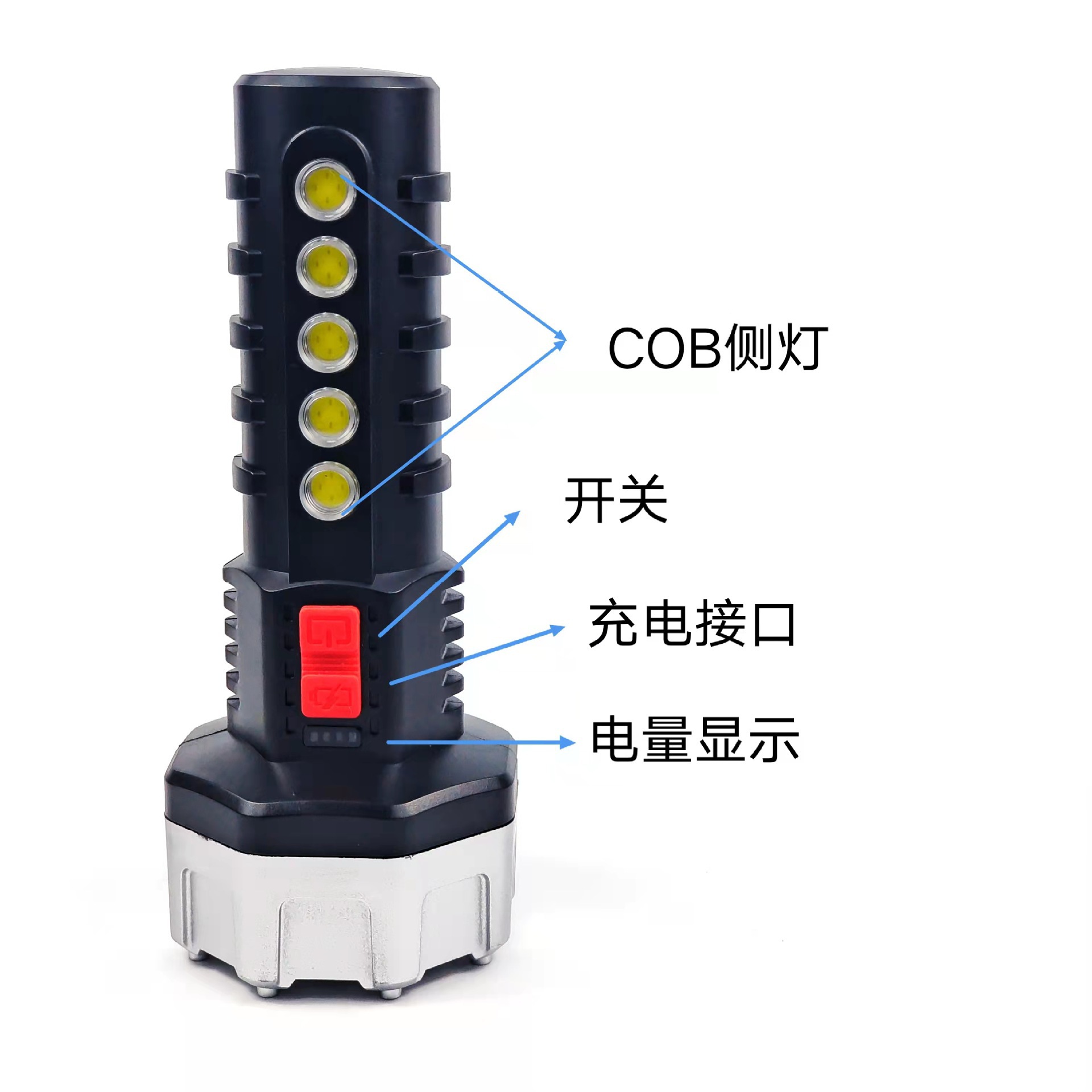 跨境强光手电筒 17LED户外家用USB充电COB夜间照明巡逻手电筒批发详情9