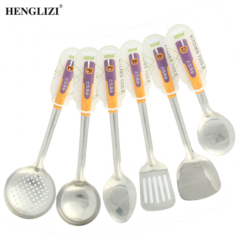 Cross-border household stainless steel spatulas, soup spoons, frying spatulas, strainers, non-stick pans, and colorful square handle kitchenware pic 13