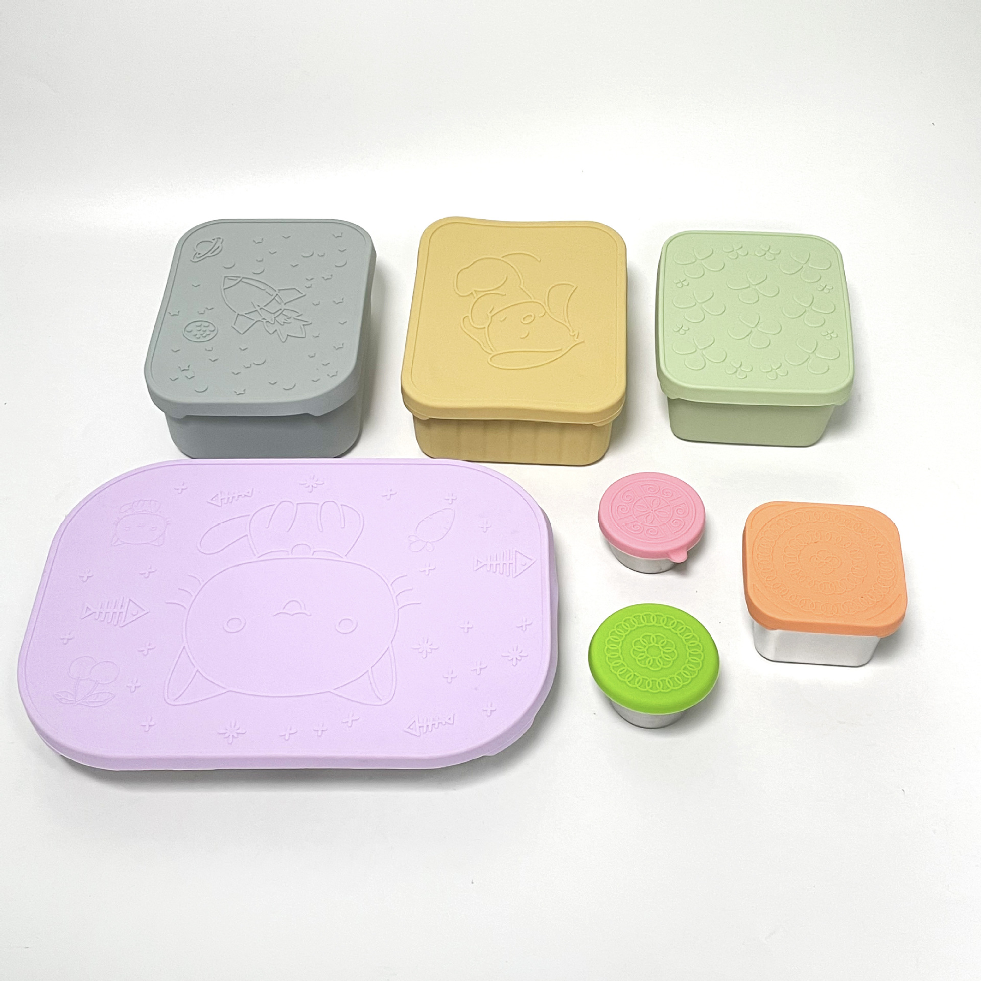 硅胶饭盒保鲜盒不锈钢便当盒餐盘零食盒酱料杯两格三格四格午餐盒详情9