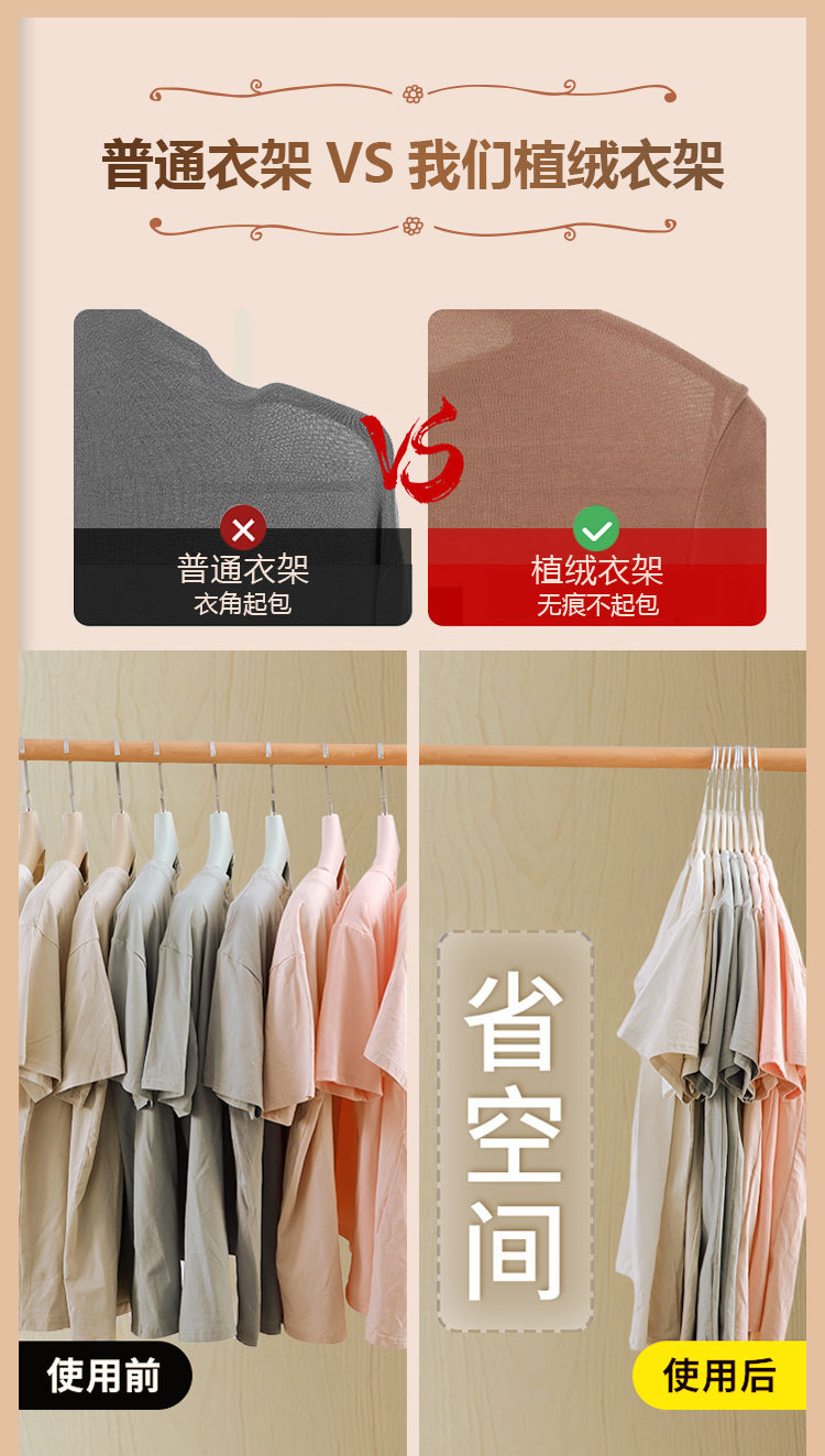 安琦衣架厂家直销植绒衣架防滑肩坚固无痕家用衣挂撑收纳批发详情6