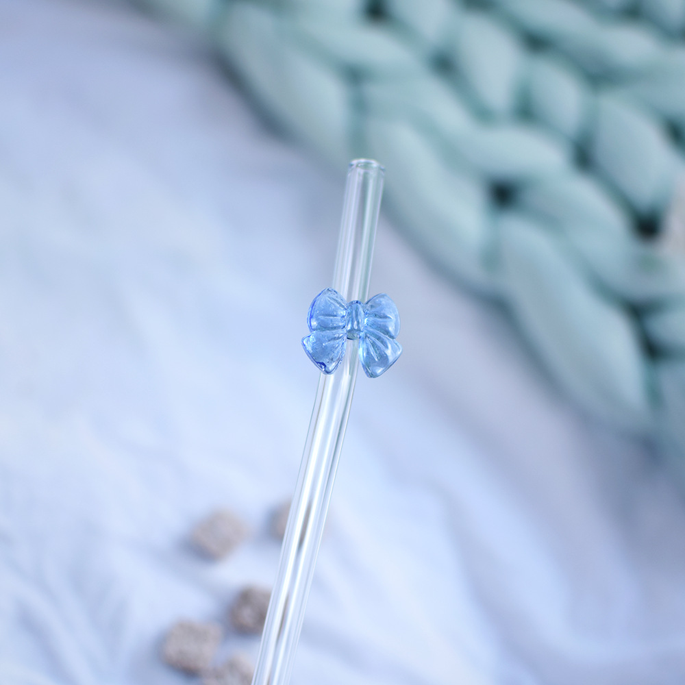 定制高硼硅透明玻璃吸管蝴蝶结樱桃爱心创意手工花朵饮料弯管20CM详情7
