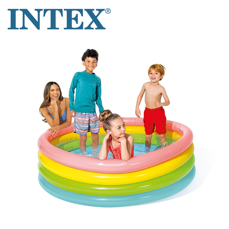 INTEX58924 Fluorescent three-ring inflatable water Pool, Baby Play Pool, creative bubble bottom rainbow water Pool wholesale pic 1