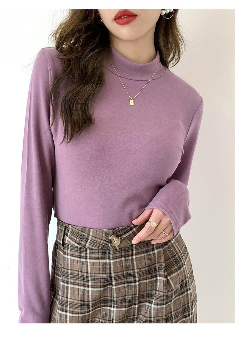 A German velvet semi-high-neck white base layer for women, paired with a stylish, thickened, brushed, and form-fitting mid-neck base layer for autumn and winter pic 44