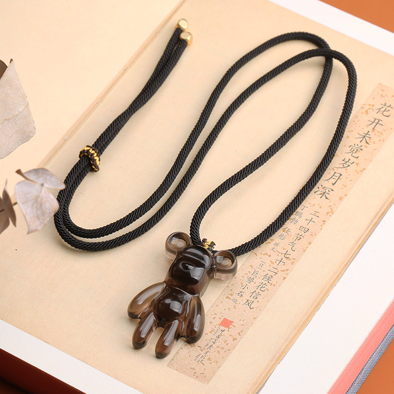 New ice variety violent bear pendant, natural high-ice obsidian bear brined rope necklace, internet-famous bear sweater chain pic 3