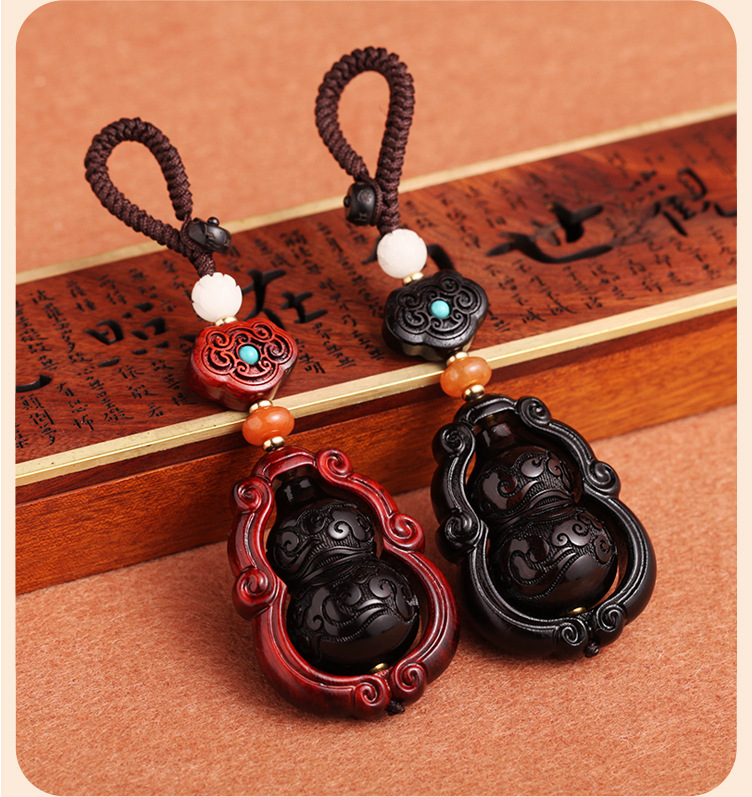 Purple sandalwood car key pendant, gourd, ebony wood Fu Lu Ping An car key rope pendant, key chain lock, key ring pic 17