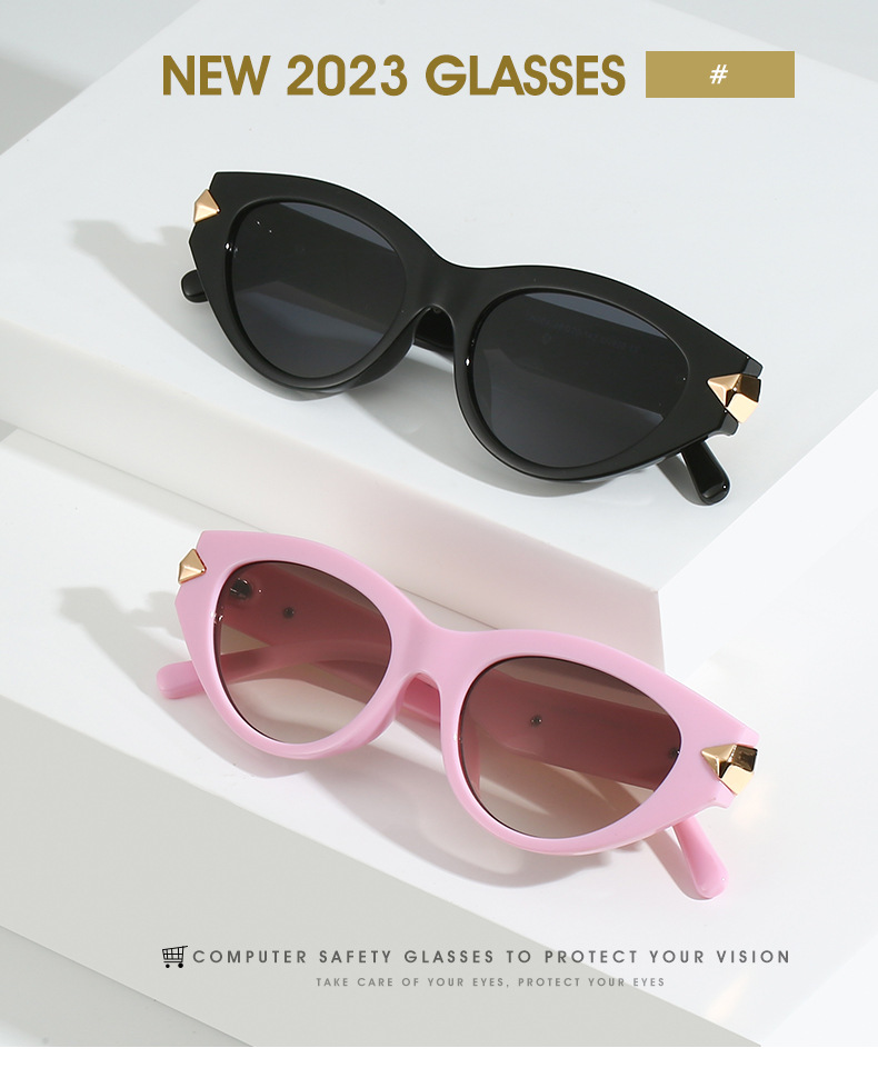 2023外贸跨境爆款朋克太阳镜女 欧美街拍摩登复古猫眼形墨镜详情1