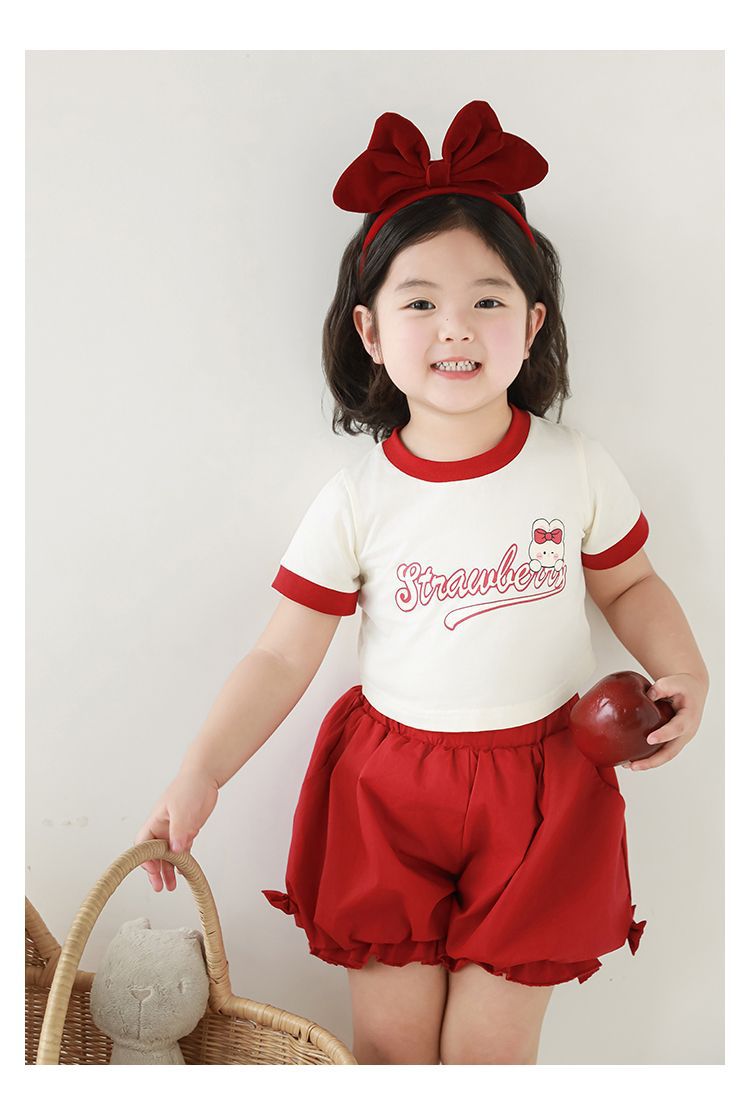 吾里卜一 女童小兔印花半袖T恤2024夏季儿童甜美可爱撞色短袖体恤详情39