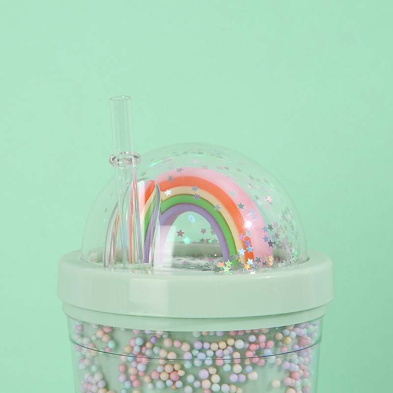 Student foam seven-color plastic cup, outdoor portable and cute water cup, Internet celebrity high appearance level creative rainbow straw cup pic 14