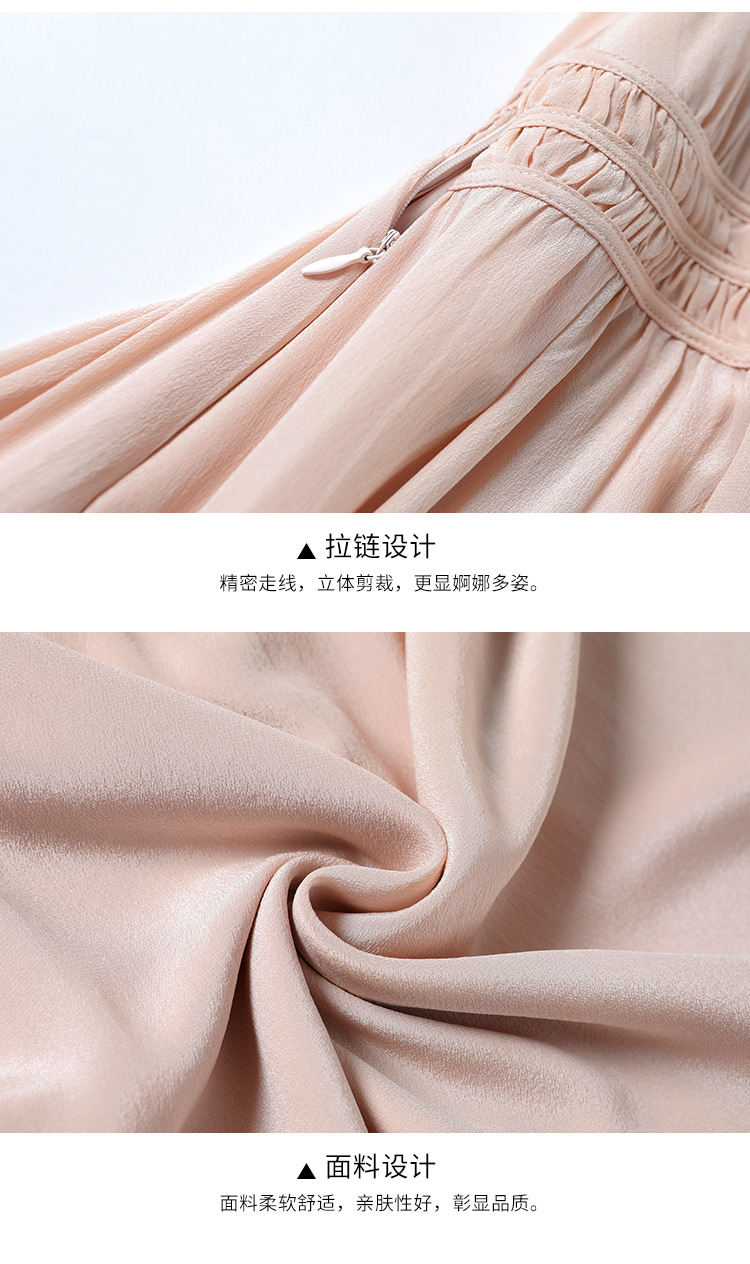 高端女装南油2023春秋气质v领真丝连衣裙桑蚕丝收腰纯色女士长裙详情27