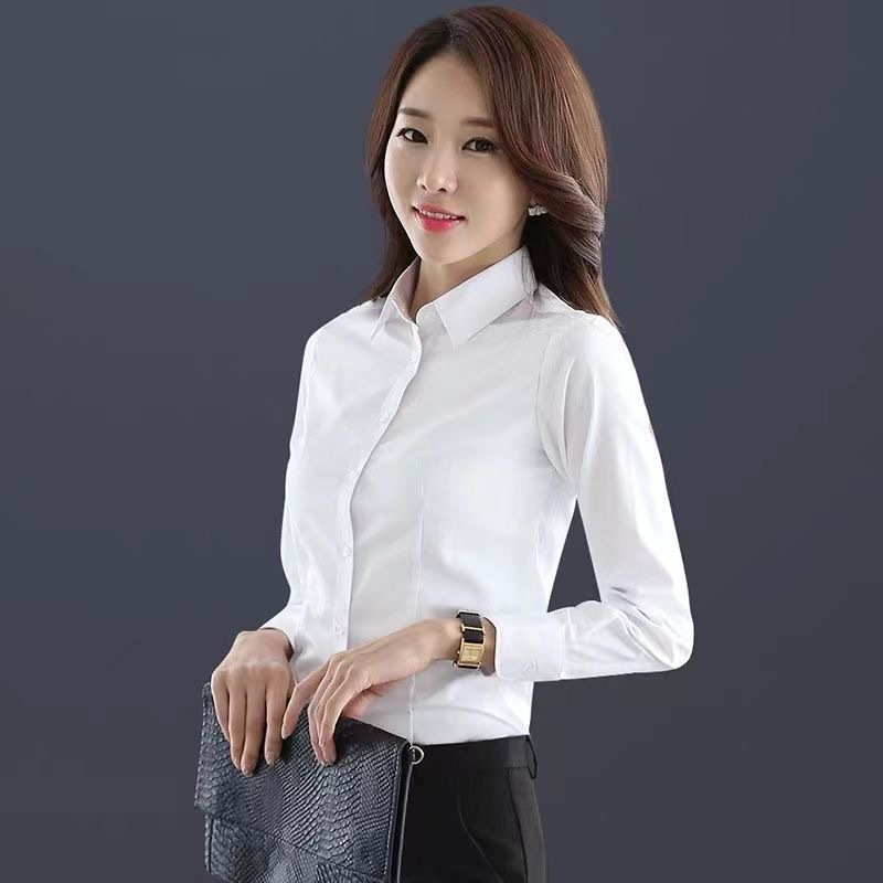 白衬衫女长袖新款职业正装纯棉白色衬衣OL气质女士工作服上衣详情9
