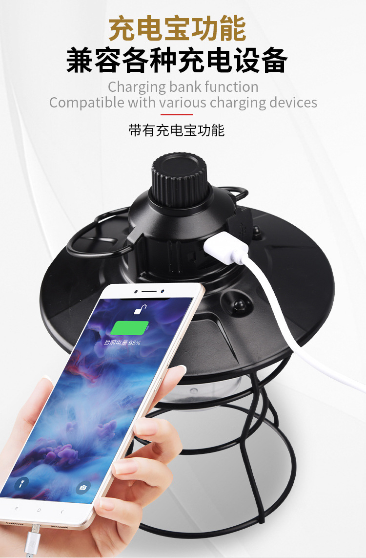 usb charging retro camping lamp, outdoor strong light portable tent lamp, nostalgic ironwork hand-held camping lamp, horse lantern pic 13