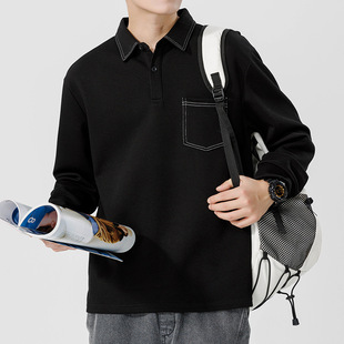 鲲海鹏云基础长袖T恤男秋冬宽松圆领内搭上衣潮流休闲男士打底衫详情5