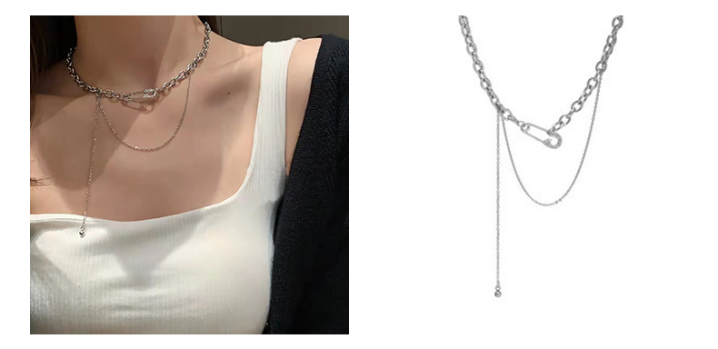 European and American hip-hop zircon collarbone chain, girl spice, ins titanium steel necklace, versatile, niche design, light luxury accessory pendant, pomelo ear pic 11